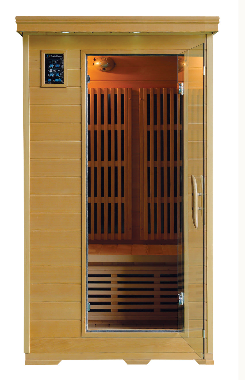Sauna Finlandese HS-501A - 900x900x1900mm - 1 posto - 1450W - Hemlock Canadese/Cedro Rosso, controller touchscreen, cromoterapia