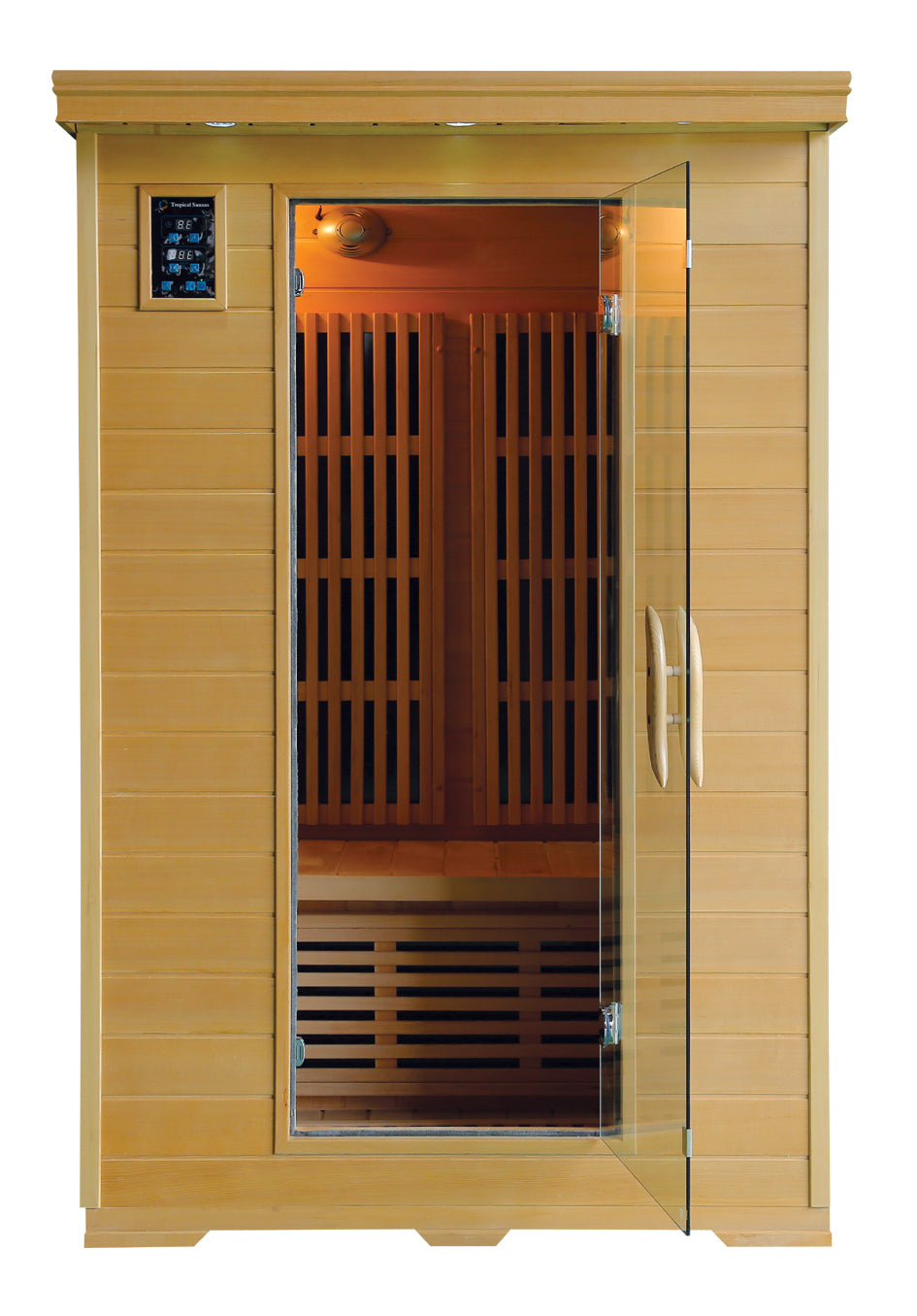 Sauna Finlandese HS-502A - 1200x1050x1900mm - 2 posti - 2150W - Hemlock Canadese/Cedro Rosso, controller touchscreen, cromoterapia